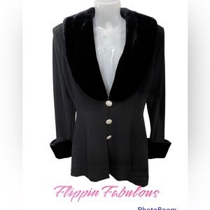 VINTAGE Cache Women's Blazer with Fur Trim Sz M